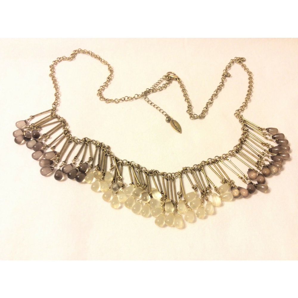 Coldwater Creek Necklace Clear & Taupe Drop Dangle Beads 34"